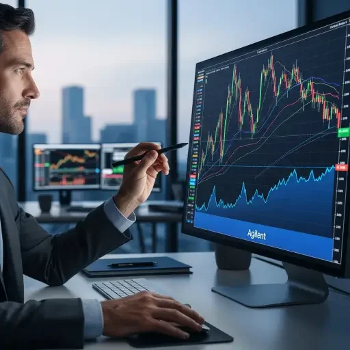 Professional investor studying a portfolio chart with Agilent as a steady anchor.