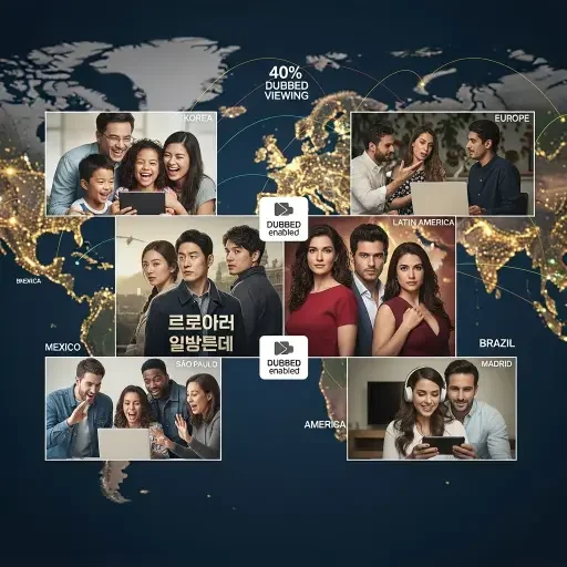 Korean, Spanish, and Brazilian content producers now access global audiences previously blocked by language barriers. Over 40 percent of branded Korean unscripted series viewing on Netflix uses dubbed audio, with Brazil, Mexico, Latin America, and Europe showing strong preferences for dubbing over subtitles.