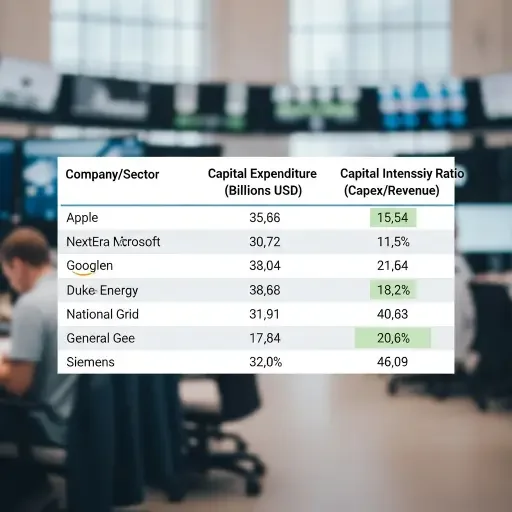 Comparison table showing capital intensity ratios across technology companies versus utilities and industrial sectors