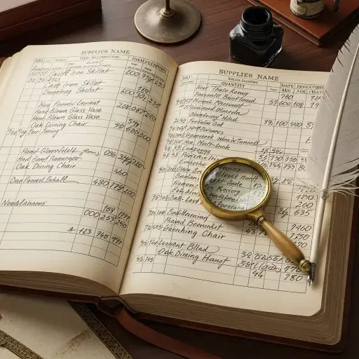 A ledger of inventory levels and age of inventory across multiple home-goods suppliers