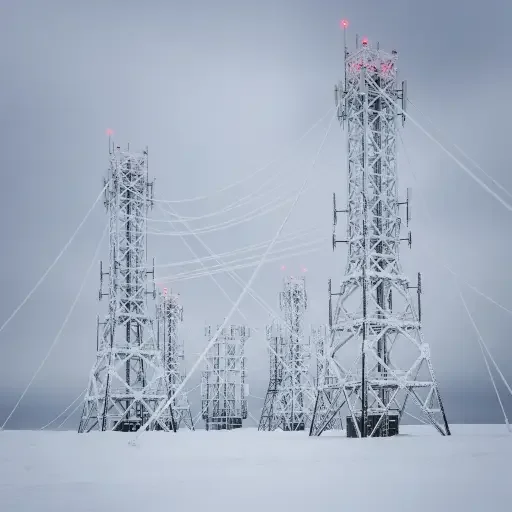 Arctic antenna cluster with snowbound towers