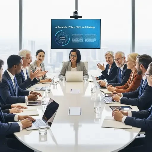 An executive roundtable with diverse voices discussing policy, ethics, and strategy around AI compute.