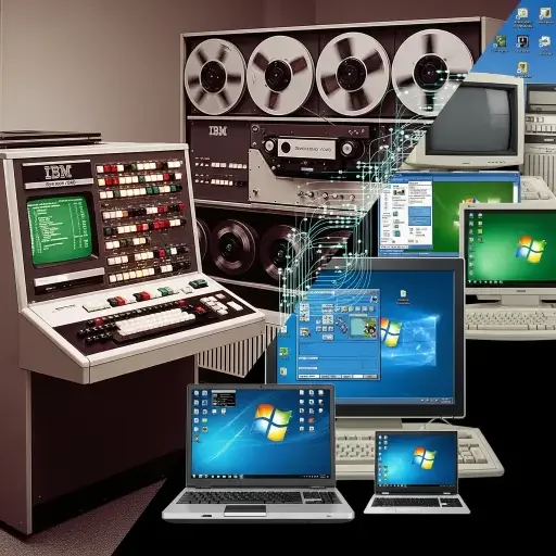 Historical montage—IBM mainframes, Microsoft Windows, showing previous platform transitions