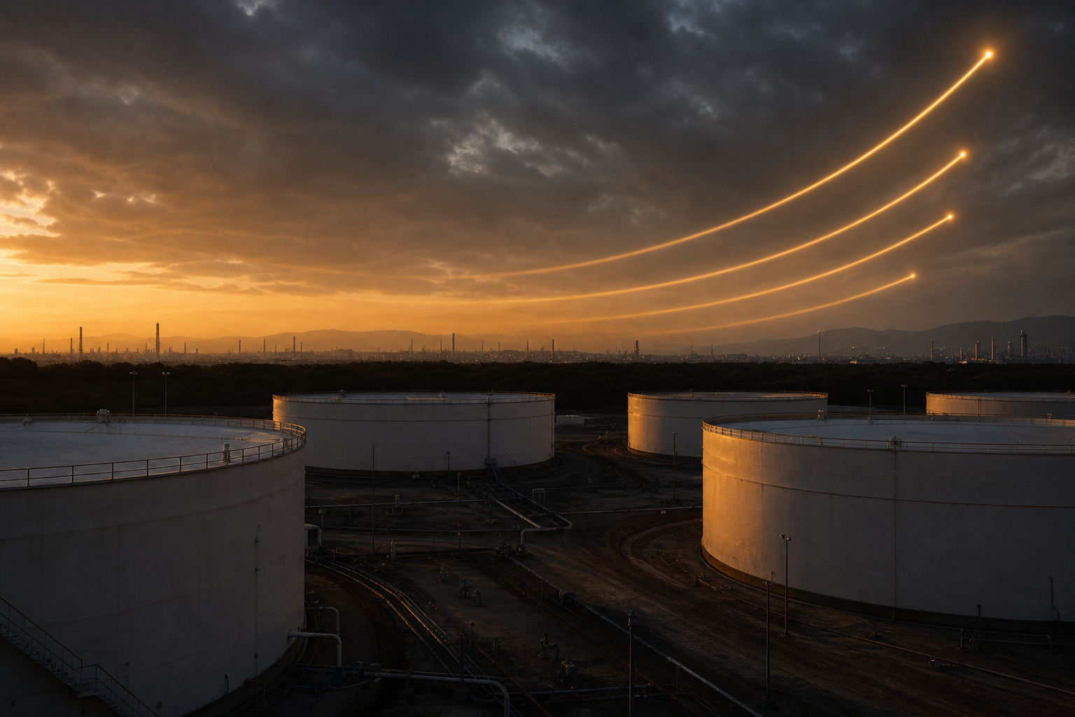 Depleted strategic petroleum tanks against a Fed funds futures curve pricing hikes
