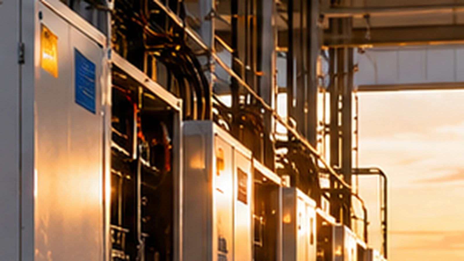 A technician inspects modular power equipment intended for high-density AI data-center electrical systems