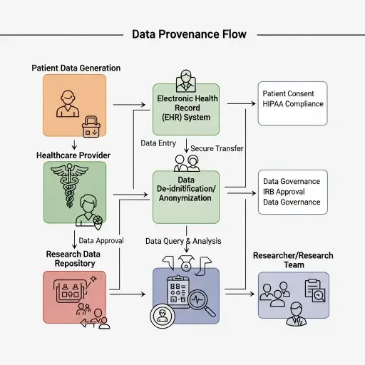 Diagram of data provenance flow from patient to provider to researcher