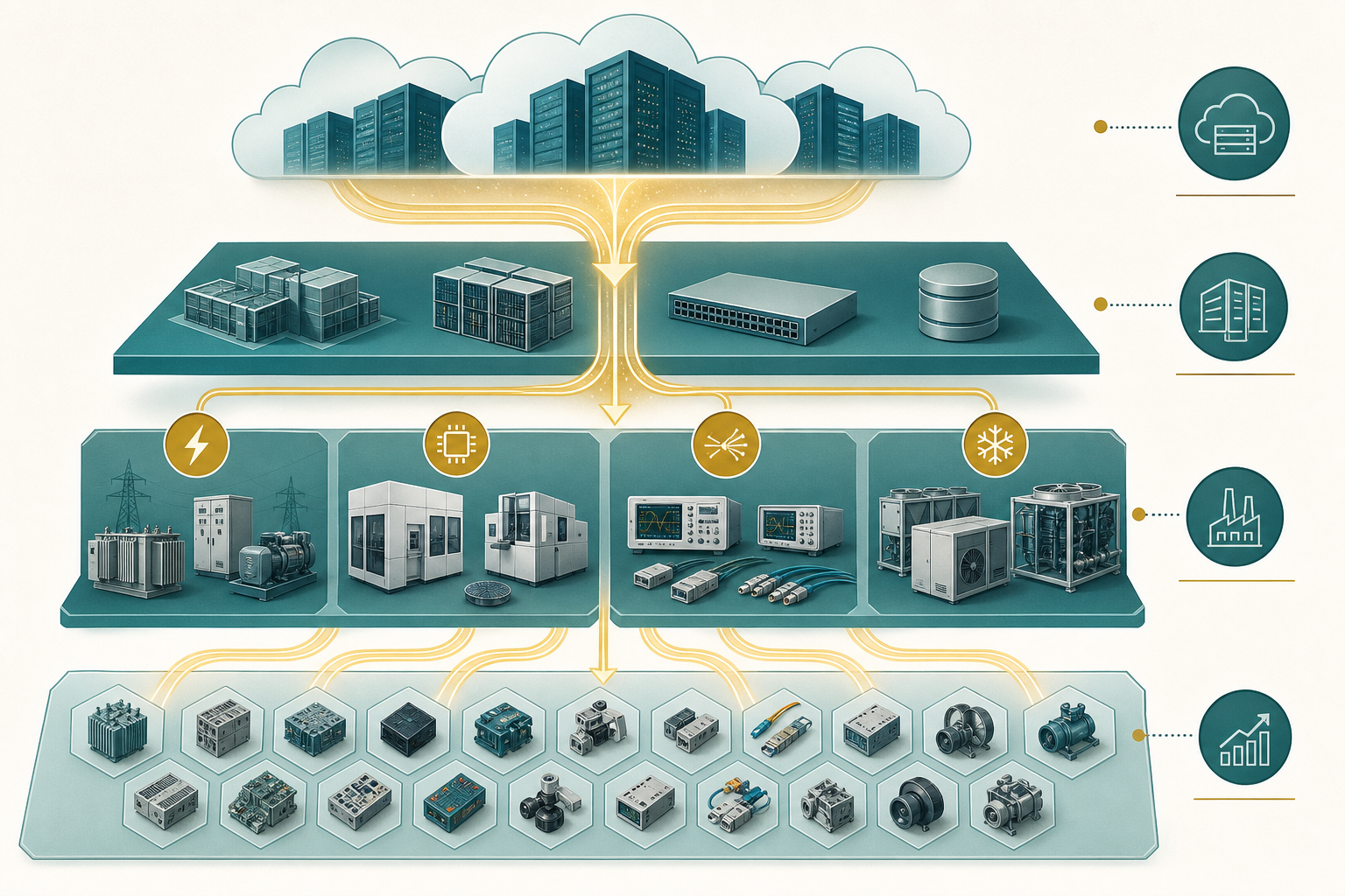 Diagram showing AI capex flowing from hyperscalers to small cap infrastructure suppliers
