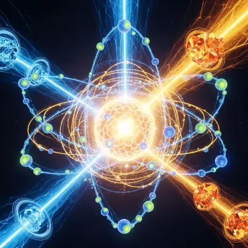 Glowing atomic structure visualization representing nuclear fuel cycle and uranium enrichment technology