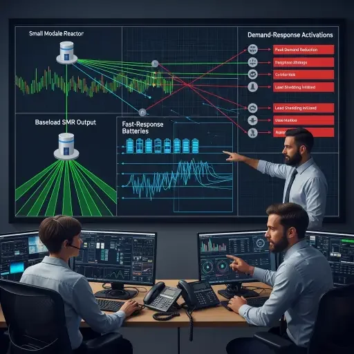 Grid operators balancing baseload SMR output with fast-response batteries and demand-response activations