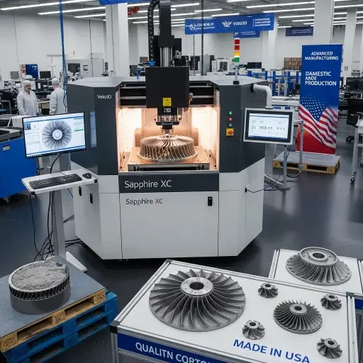 Velo3D metal additive manufacturing system producing precision aerospace components in a reshoring-focused production environment