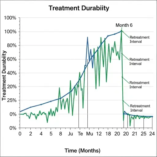 Graphical placeholder: schematic of treatment durability over 24 months with retreatment intervals annotated