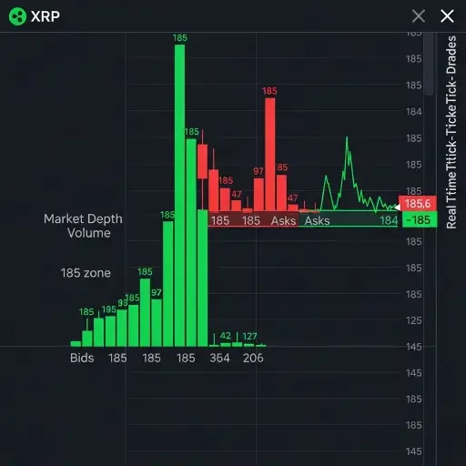 Market depth and XRP price ladder showing 185 zone resilience vs break risk